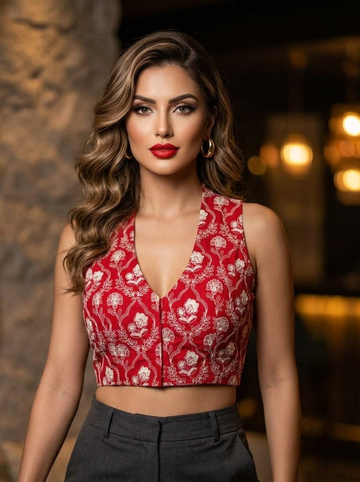 Red Heart Embroidered Blouse