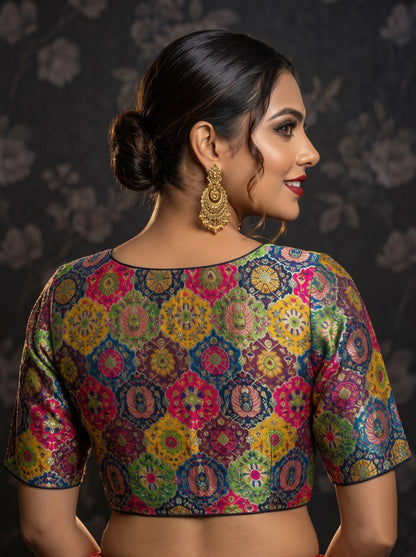 Crown on Repeat – Meenakari Katan Silk Banarasi Designer Blouse