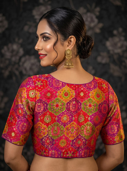 Crown on Repeat – Meenakari Katan Silk Banarasi Designer Blouse