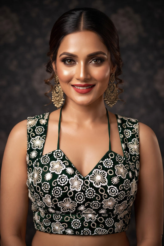 The Glam Edit Vichitra Silk Embroidered Blouse
