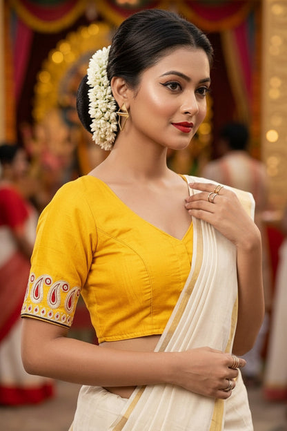 Agomoni - Traditional Designer Blouse(Yellow)