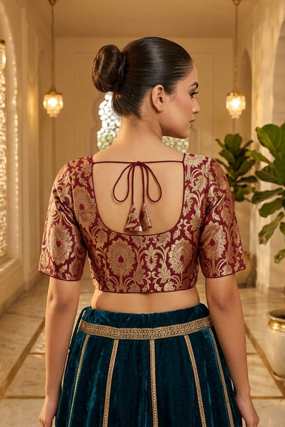 Dreamy Lens-Katan Silk Banarasi Blouse(Maroon)