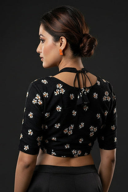 Black Shiuli Masaba Style Vichitra Silk Blouse