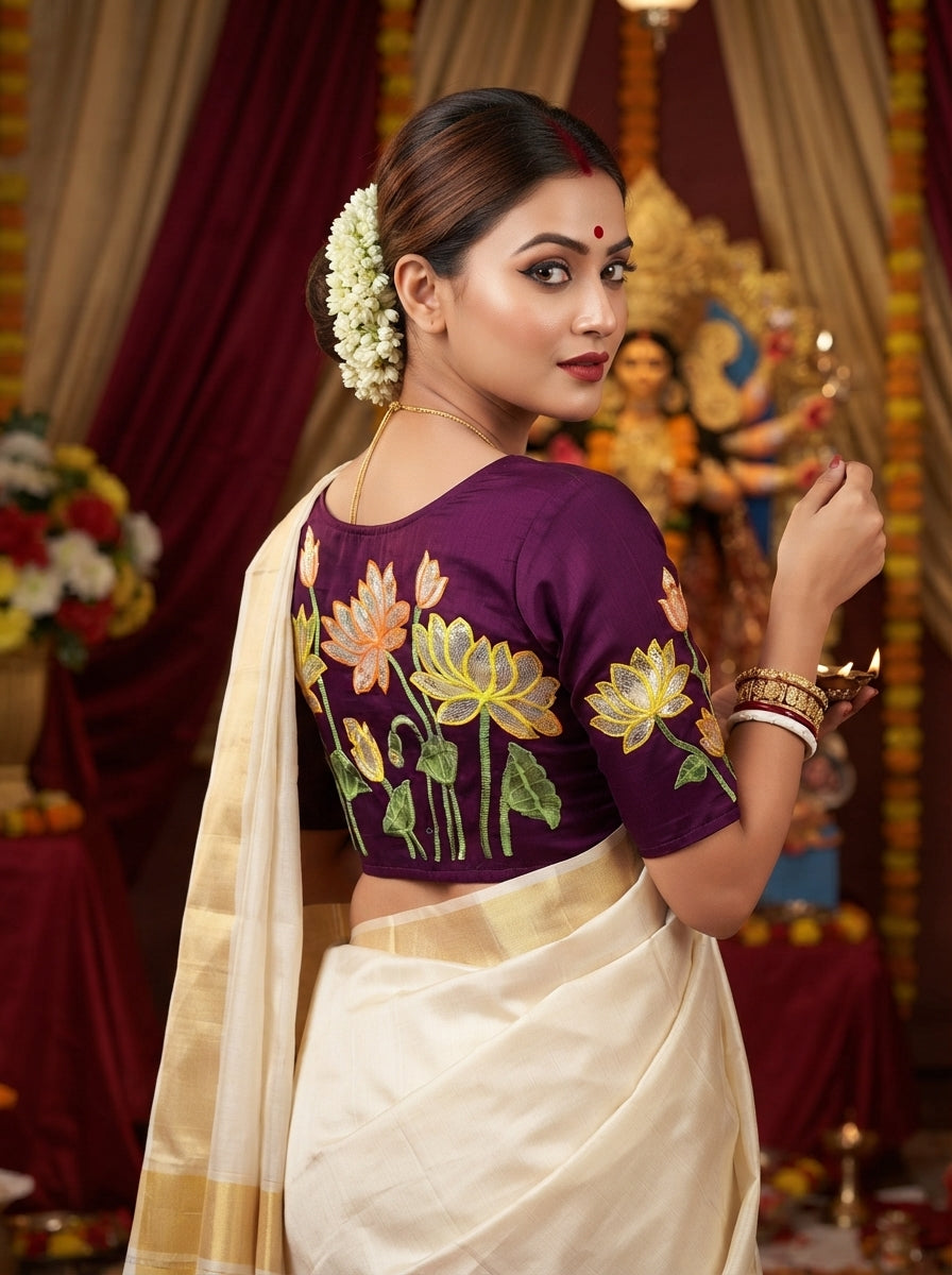 Reflection of Lotus Vichitra Silk Blouse