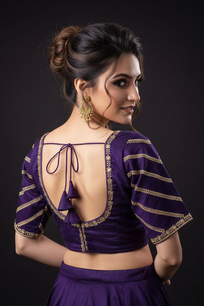 Partywear Purple Vichitra Silk Blouse
