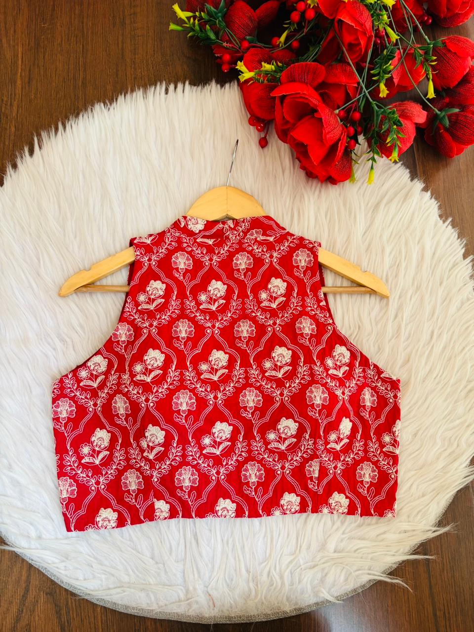 Red Heart Embroidered Blouse