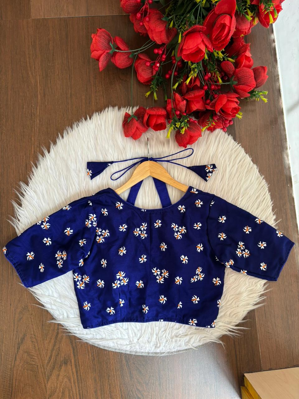 Blue Shiuli Masaba Style Vichitra Silk Blouse