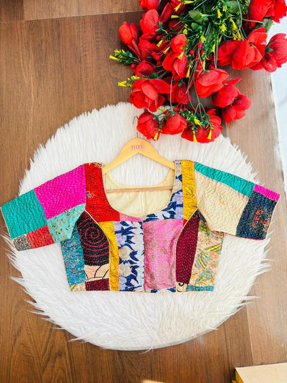 Folk Fusion Boul Kantha Stitch Blouse (Combo-2)