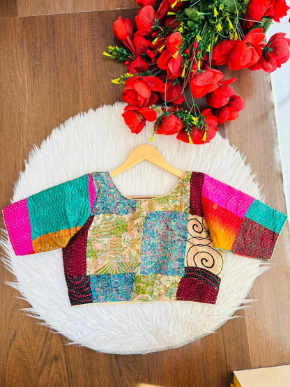 Folk Fusion Boul Kantha Stitch Blouse (Combo-2)