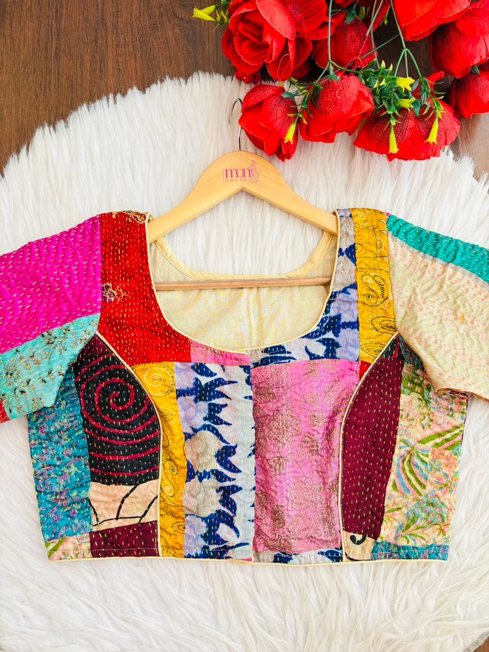 Folk Fusion Boul Kantha Stitch Blouse (Combo-2)