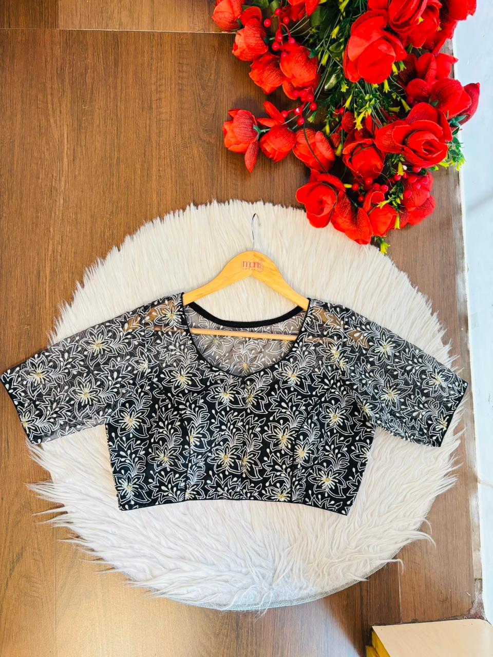 Organza Twist – All Over Embroidered Organza Blouse