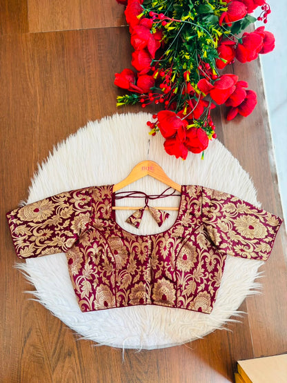 Dreamy Lens-Katan Silk Banarasi Blouse(Maroon)