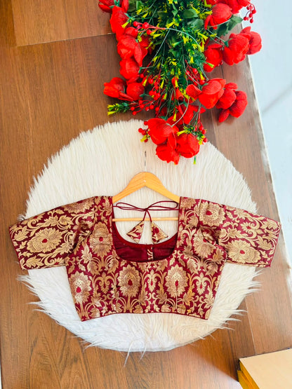 Dreamy Lens-Katan Silk Banarasi Blouse(Maroon)