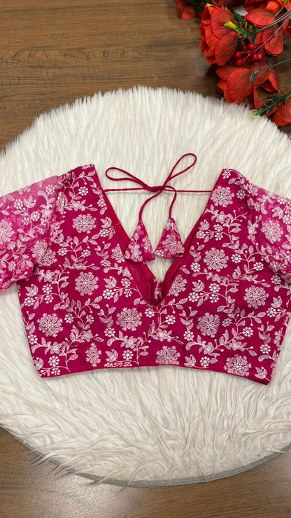 Floral Reverie Threads Organza Blouse