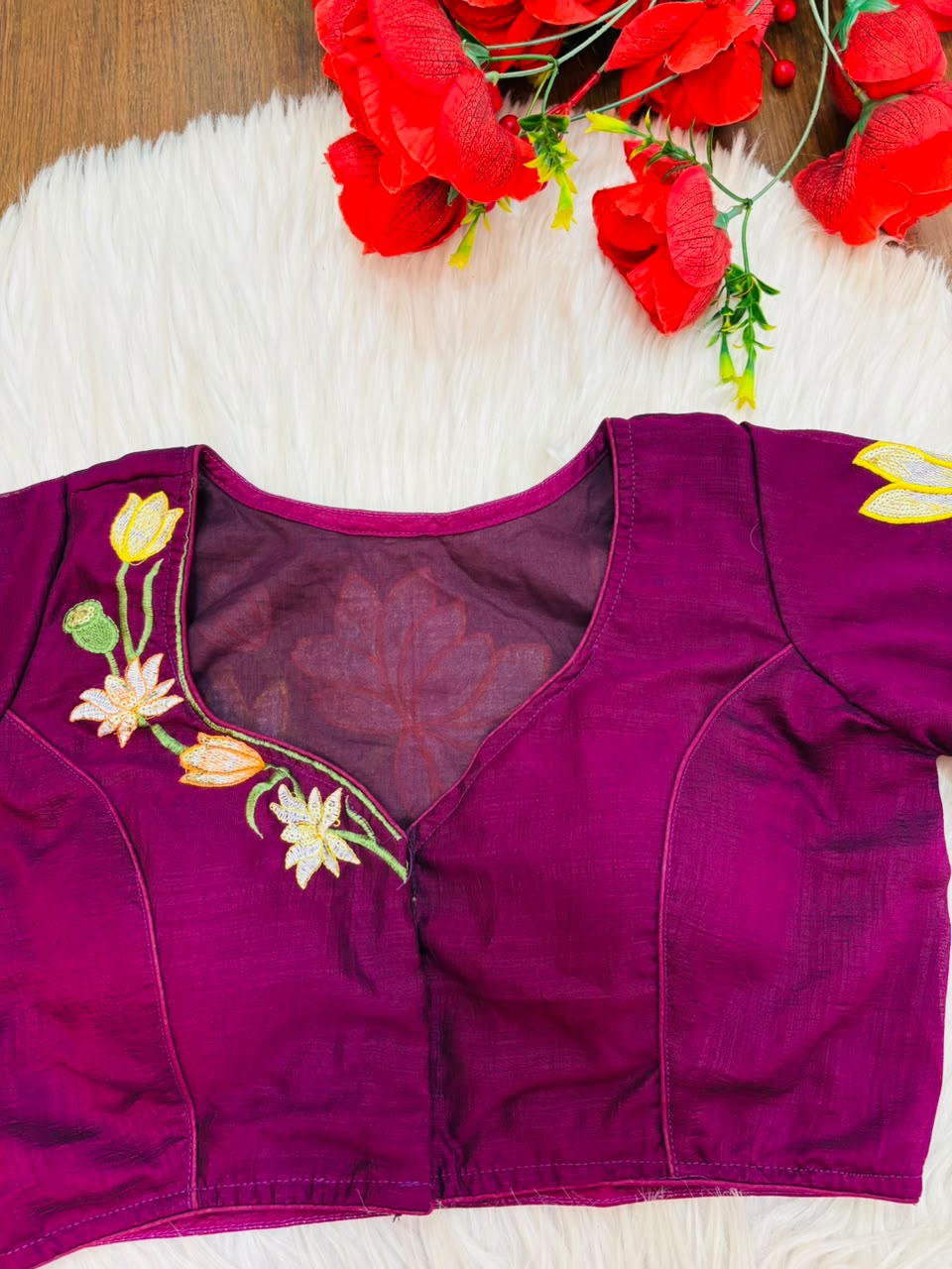 Reflection of Lotus Vichitra Silk Blouse