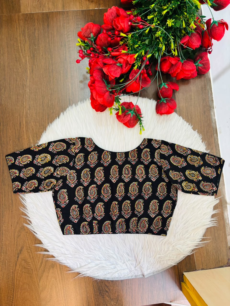 Divine Desire Ajrakh Printed Kantha Embroidered Cotton Blouse