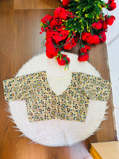 Divine Desire Ajrakh Printed Kantha Embroidered Cotton Blouse