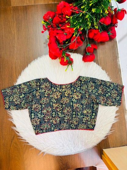 Divine Desire Ajrakh Printed Kantha Embroidered Cotton Blouse