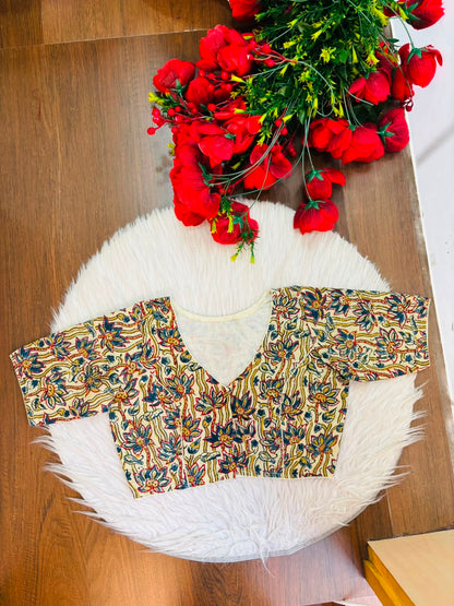 Divine Desire Ajrakh Printed Kantha Embroidered Cotton Blouse