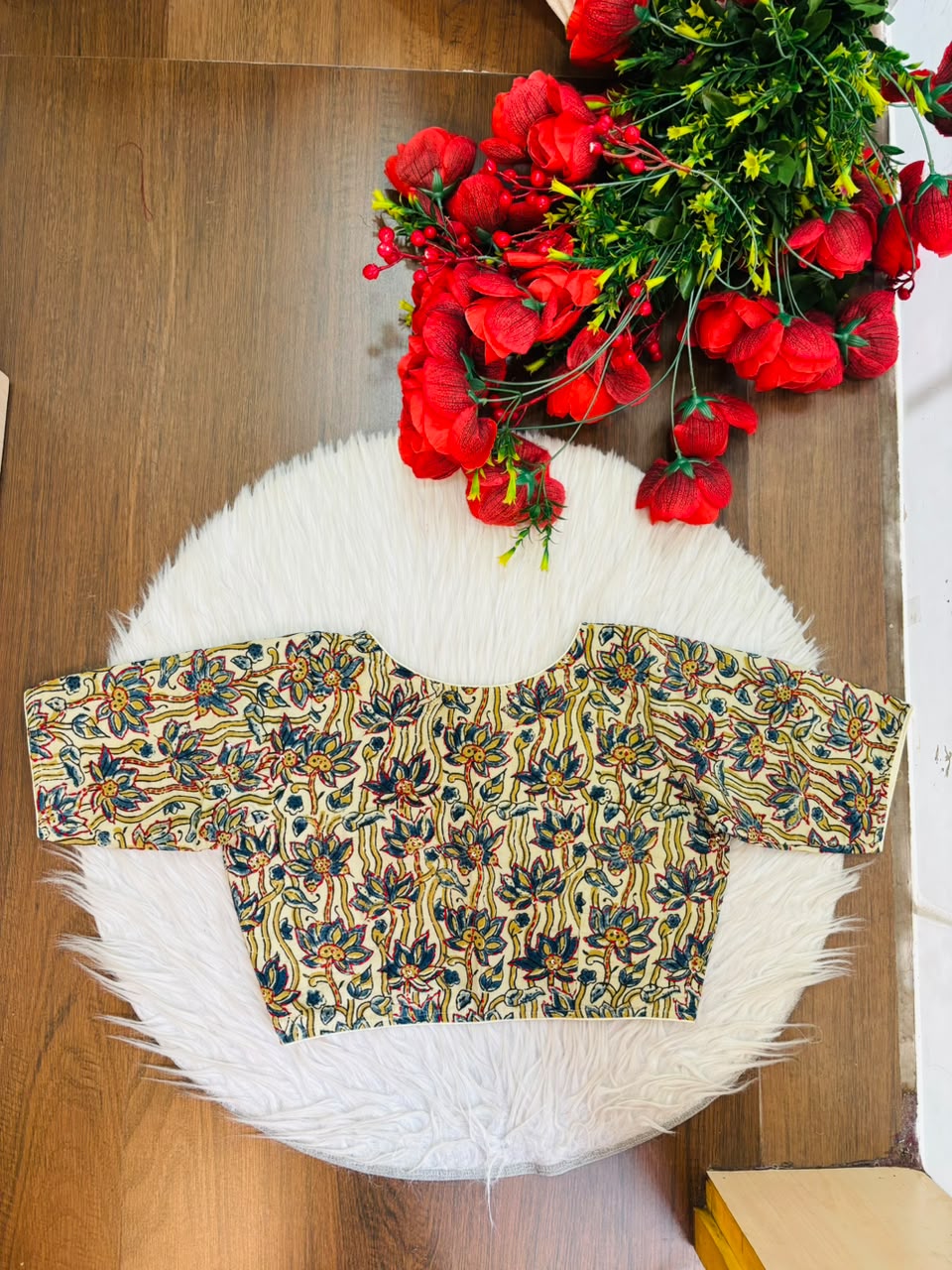 Divine Desire Ajrakh Printed Kantha Embroidered Cotton Blouse