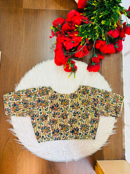 Divine Desire Ajrakh Printed Kantha Embroidered Cotton Blouse