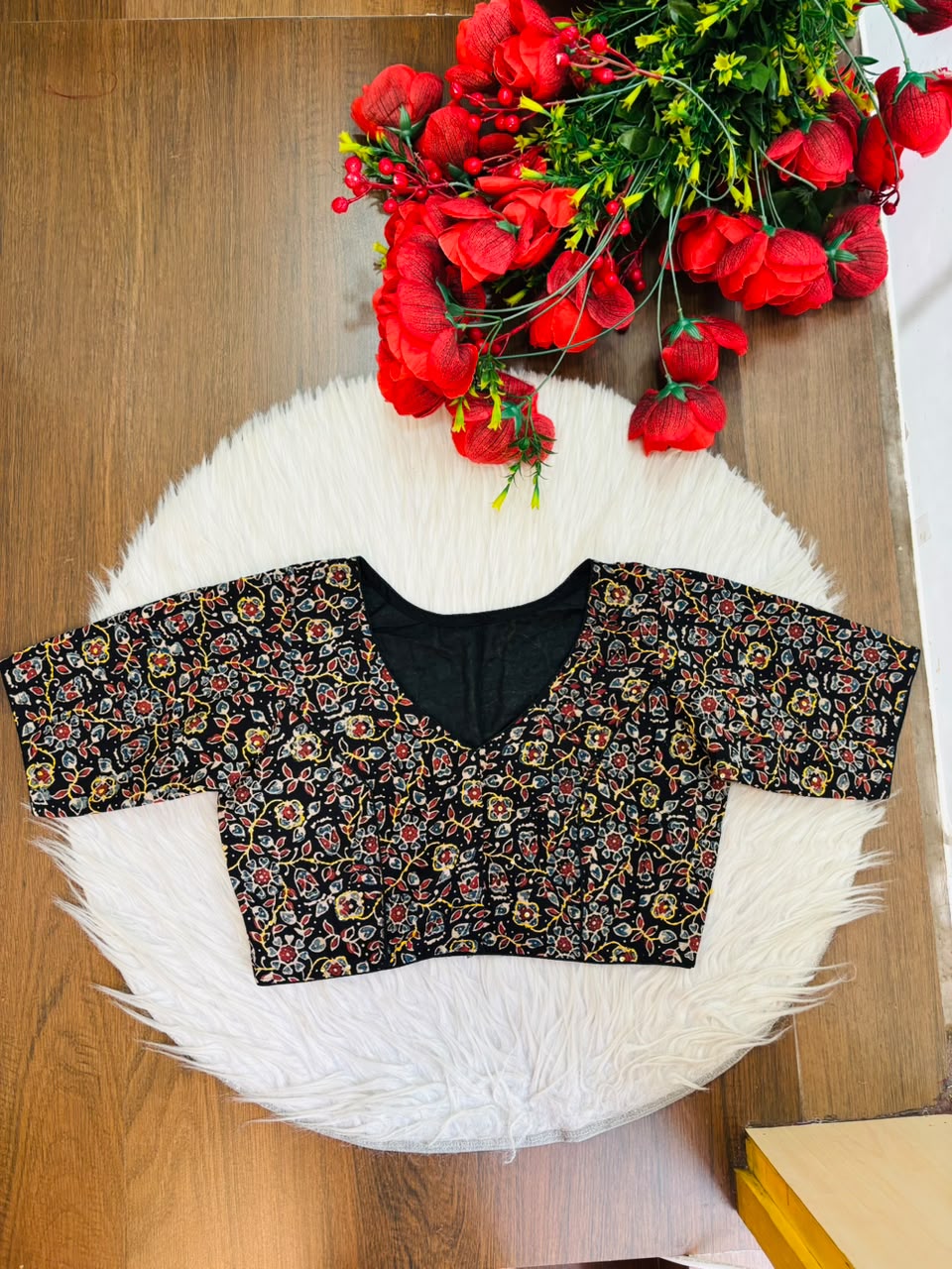 Divine Desire Ajrakh Printed Kantha Embroidered Cotton Blouse
