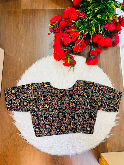 Divine Desire Ajrakh Printed Kantha Embroidered Cotton Blouse