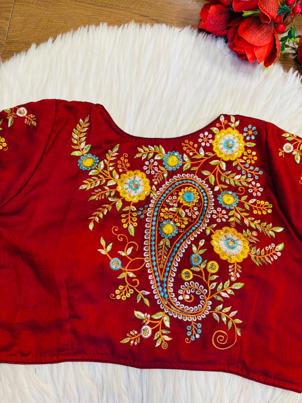 Festive Paisley Vichitra Silk Blouse