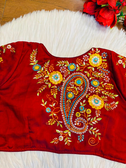 Festive Paisley Vichitra Silk Blouse