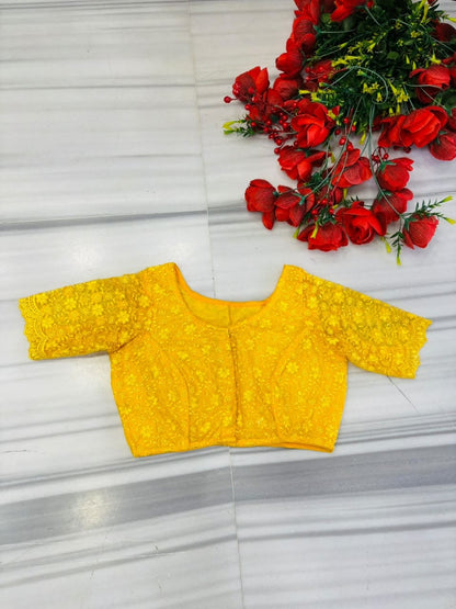 Enchanted Bloom Heritage Net Chikankari Blouse