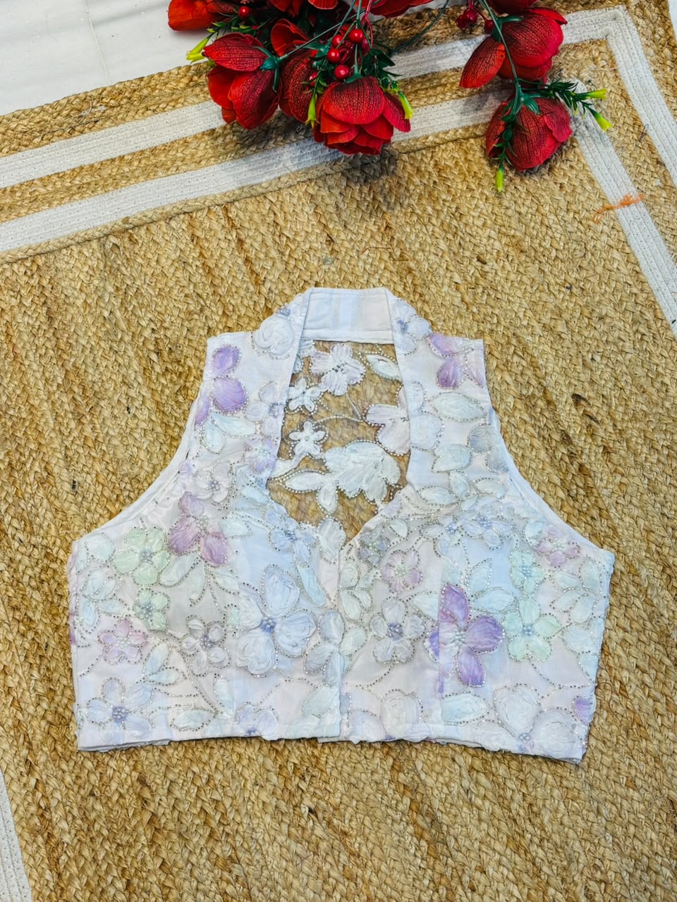 Garden of Pearls Designer Blouse With Ribbon Katdana work