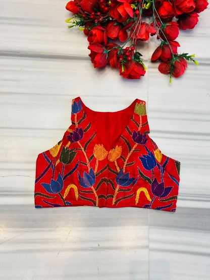 Miss Kantha Energy – Multicolor Kantha Stitch Halter Neck Blouse