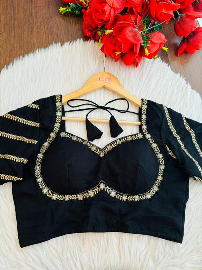 Partywear Black Vichitra Silk Blouse