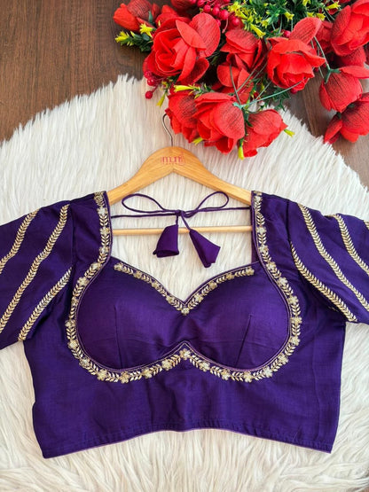 Partywear Purple Vichitra Silk Blouse