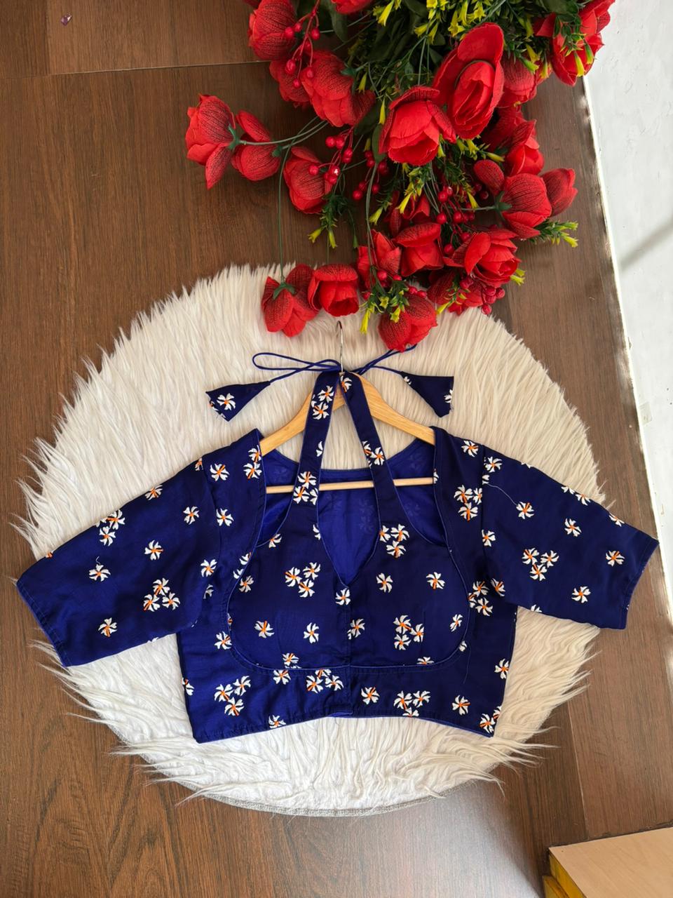 Blue Shiuli Masaba Style Vichitra Silk Blouse