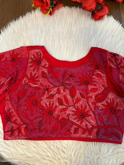 Red Reverse Kantha Handwork Blouse