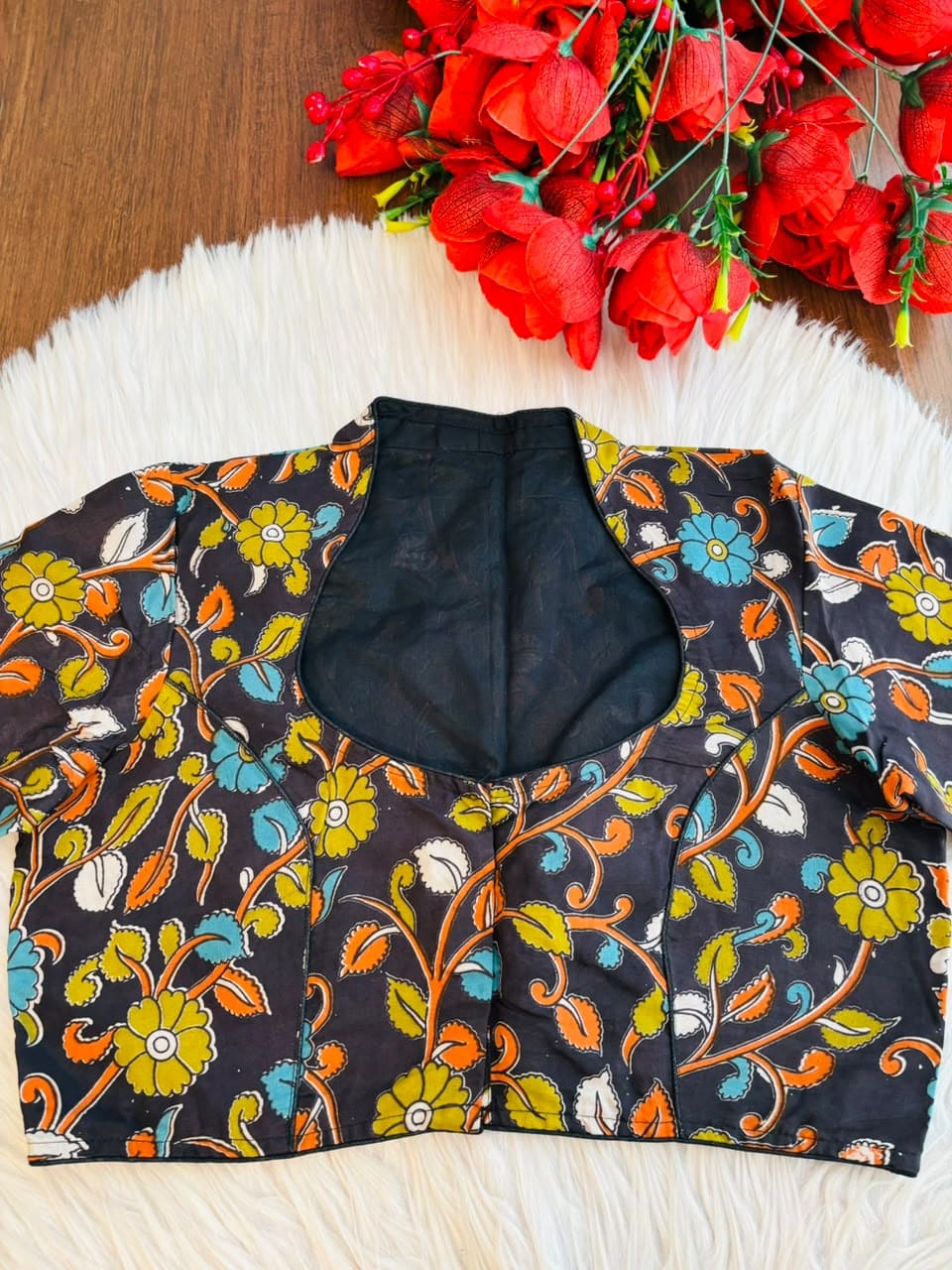 Retro Sketch Kalamkari Designer Blouse