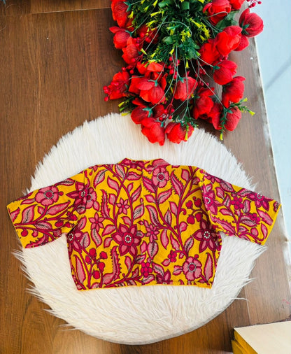 Retro Sketch Kalamkari Designer Blouse