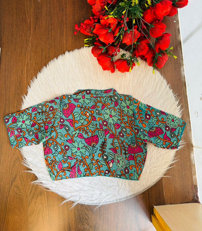 Retro Sketch Kalamkari Designer Blouse