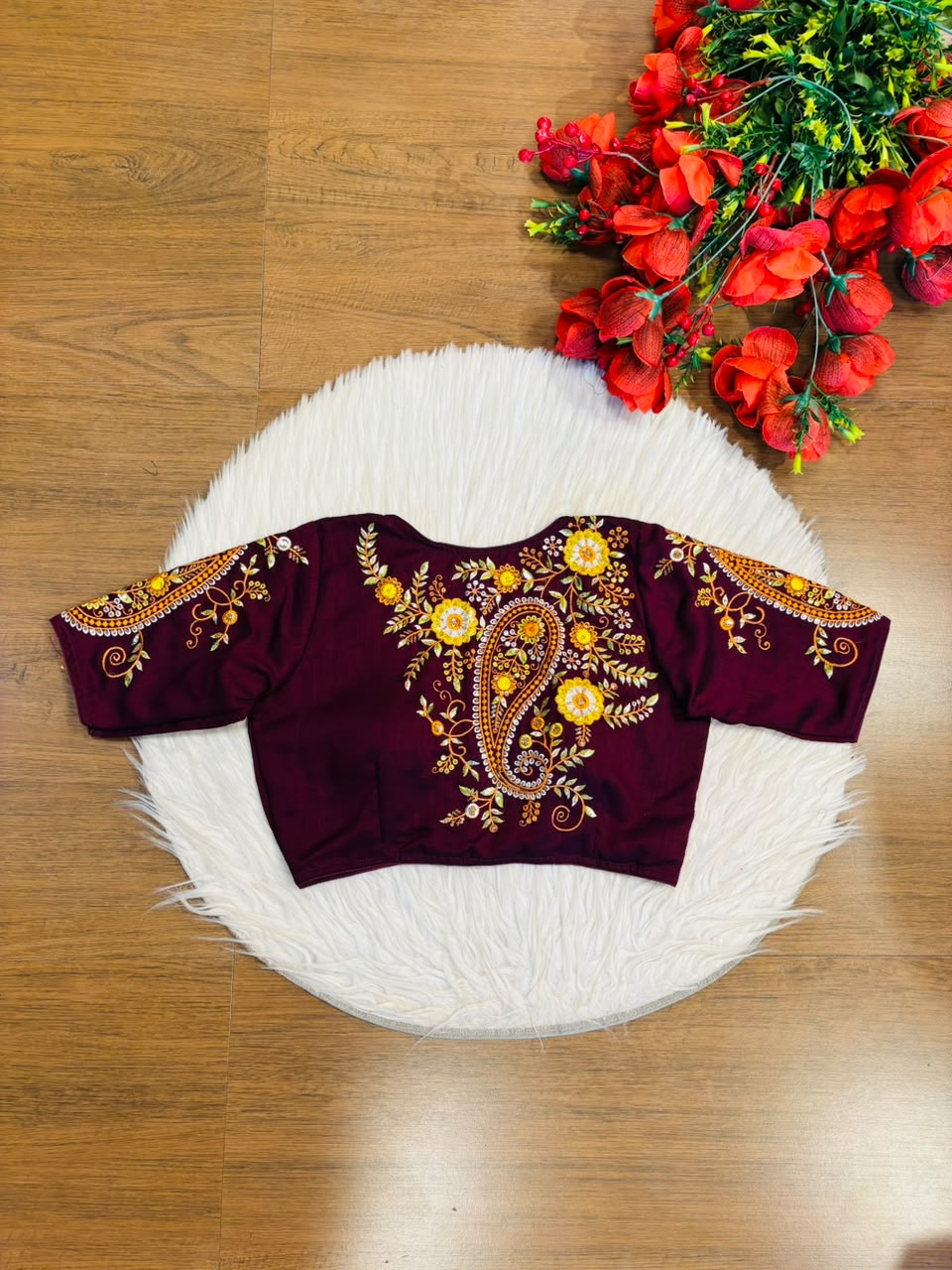 Festive Paisley Vichitra Silk Blouse
