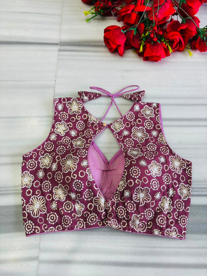 The Glam Edit Vichitra Silk Embroidered Blouse