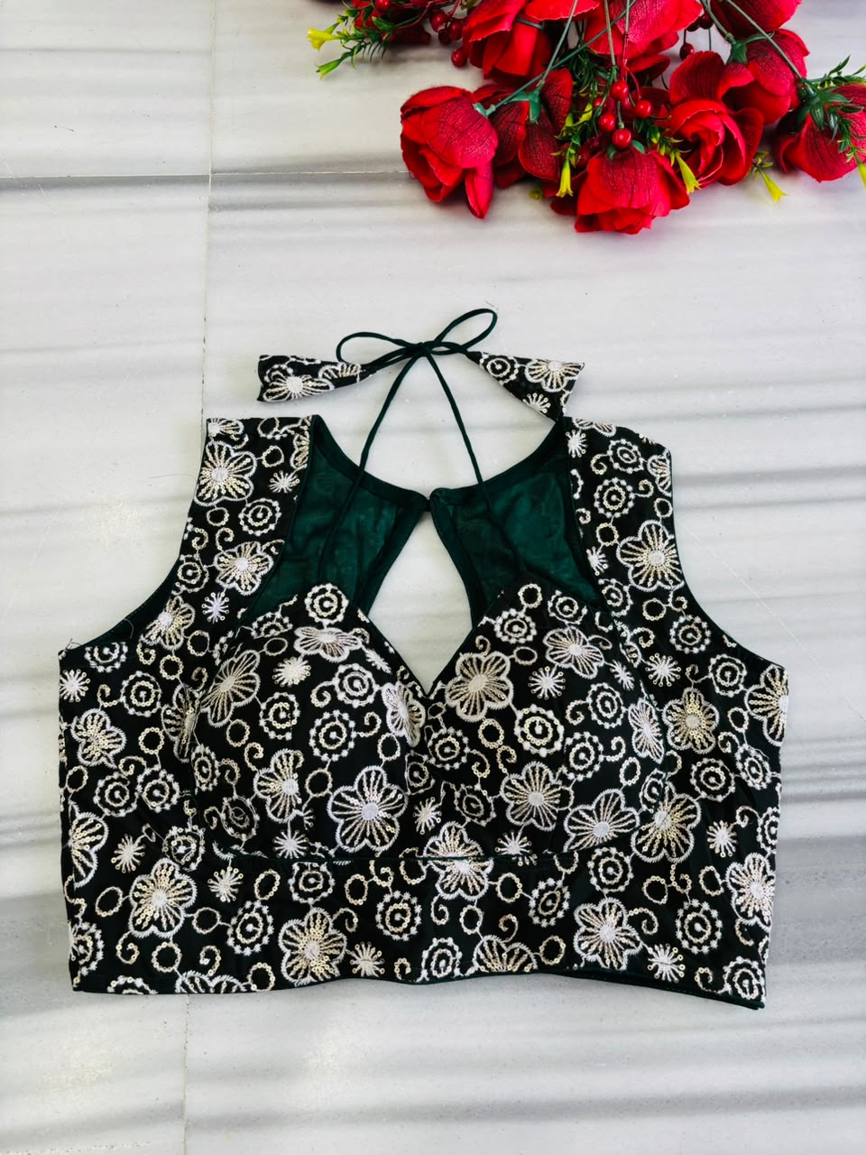 The Glam Edit Vichitra Silk Embroidered Blouse