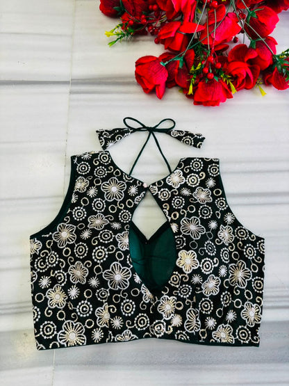 The Glam Edit Vichitra Silk Embroidered Blouse
