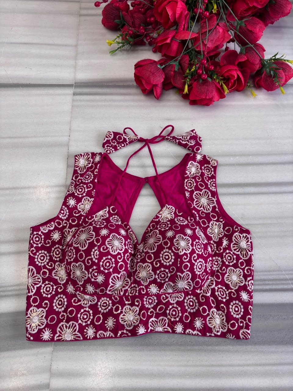 The Glam Edit Vichitra Silk Embroidered Blouse