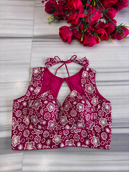 The Glam Edit Vichitra Silk Embroidered Blouse