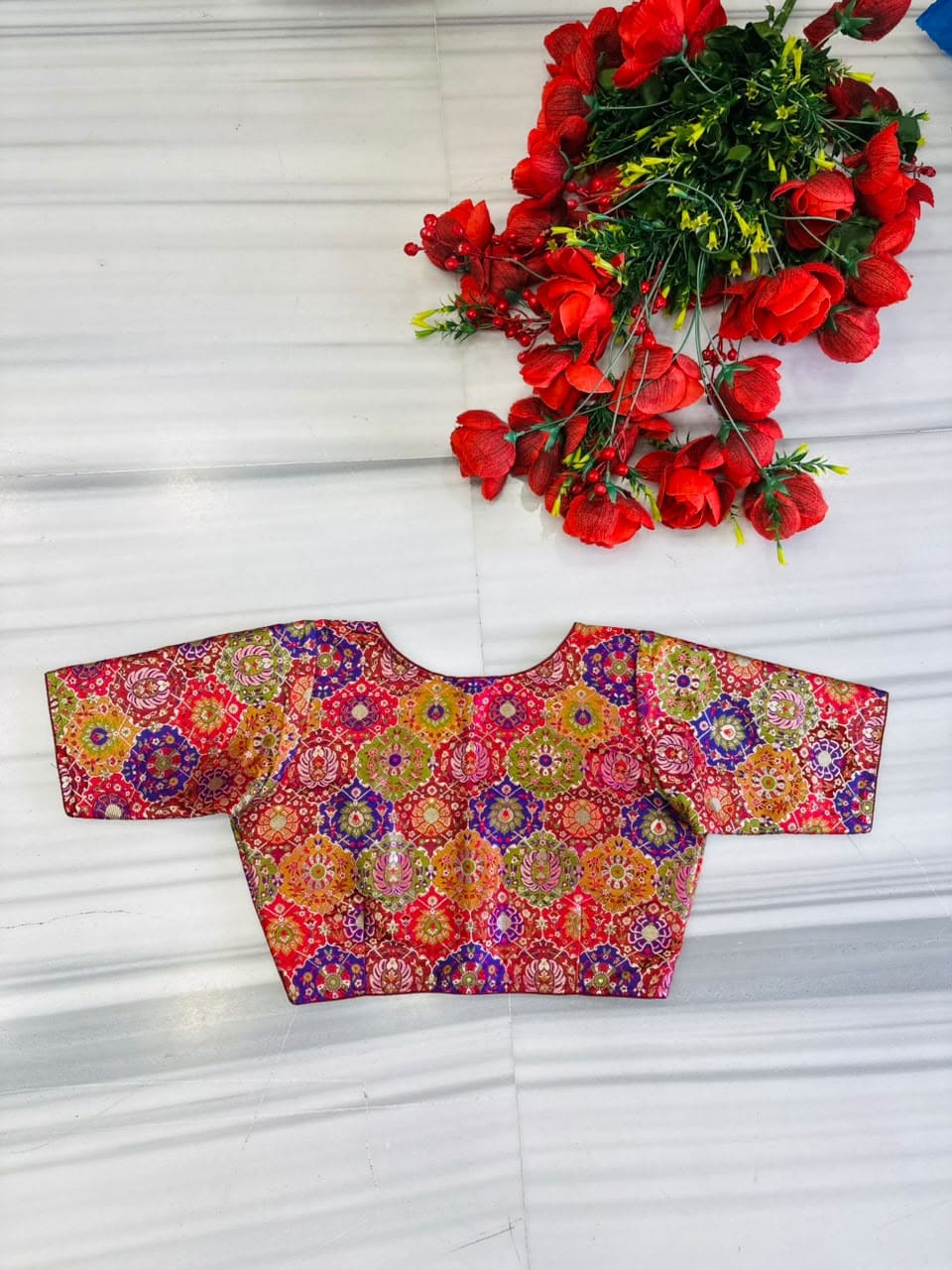 Crown on Repeat – Meenakari Katan Silk Banarasi Designer Blouse
