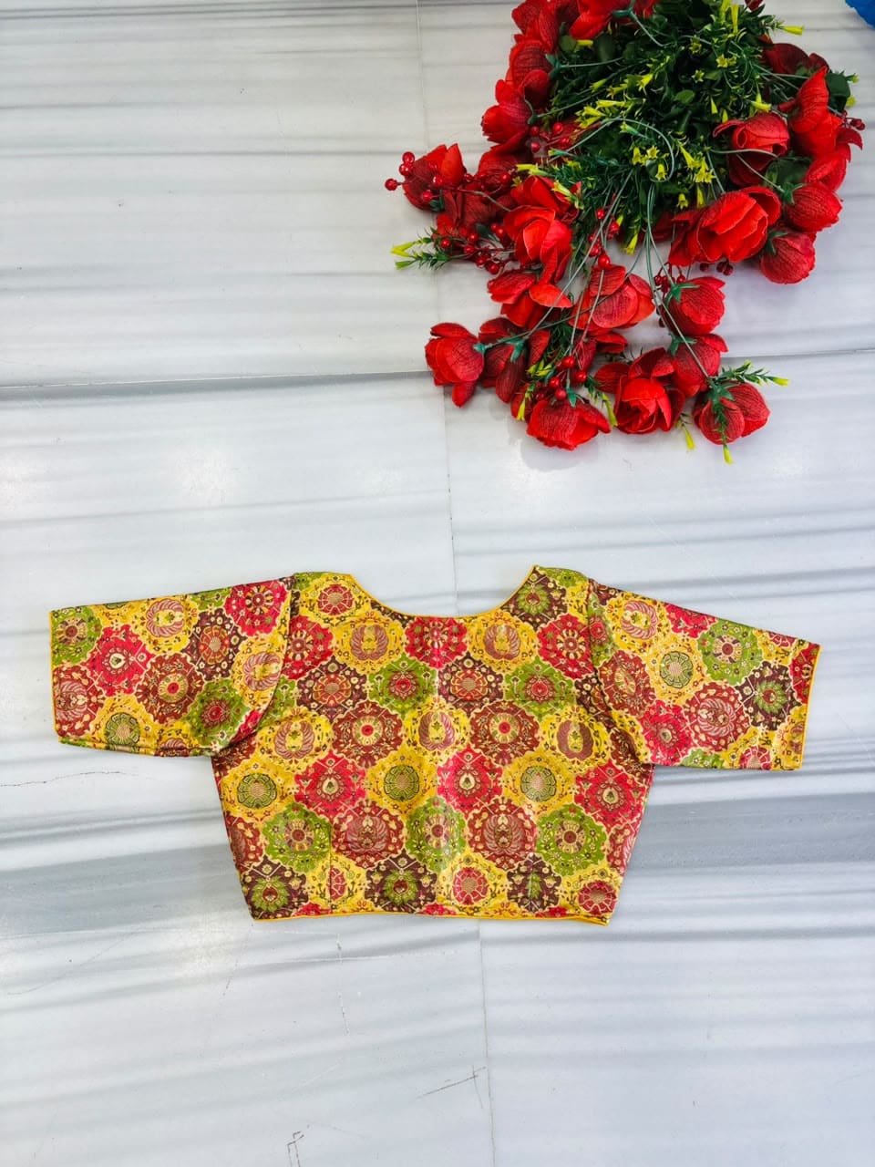 Crown on Repeat – Meenakari Katan Silk Banarasi Designer Blouse