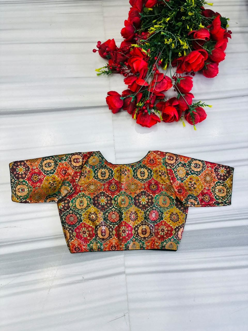 Crown on Repeat – Meenakari Katan Silk Banarasi Designer Blouse