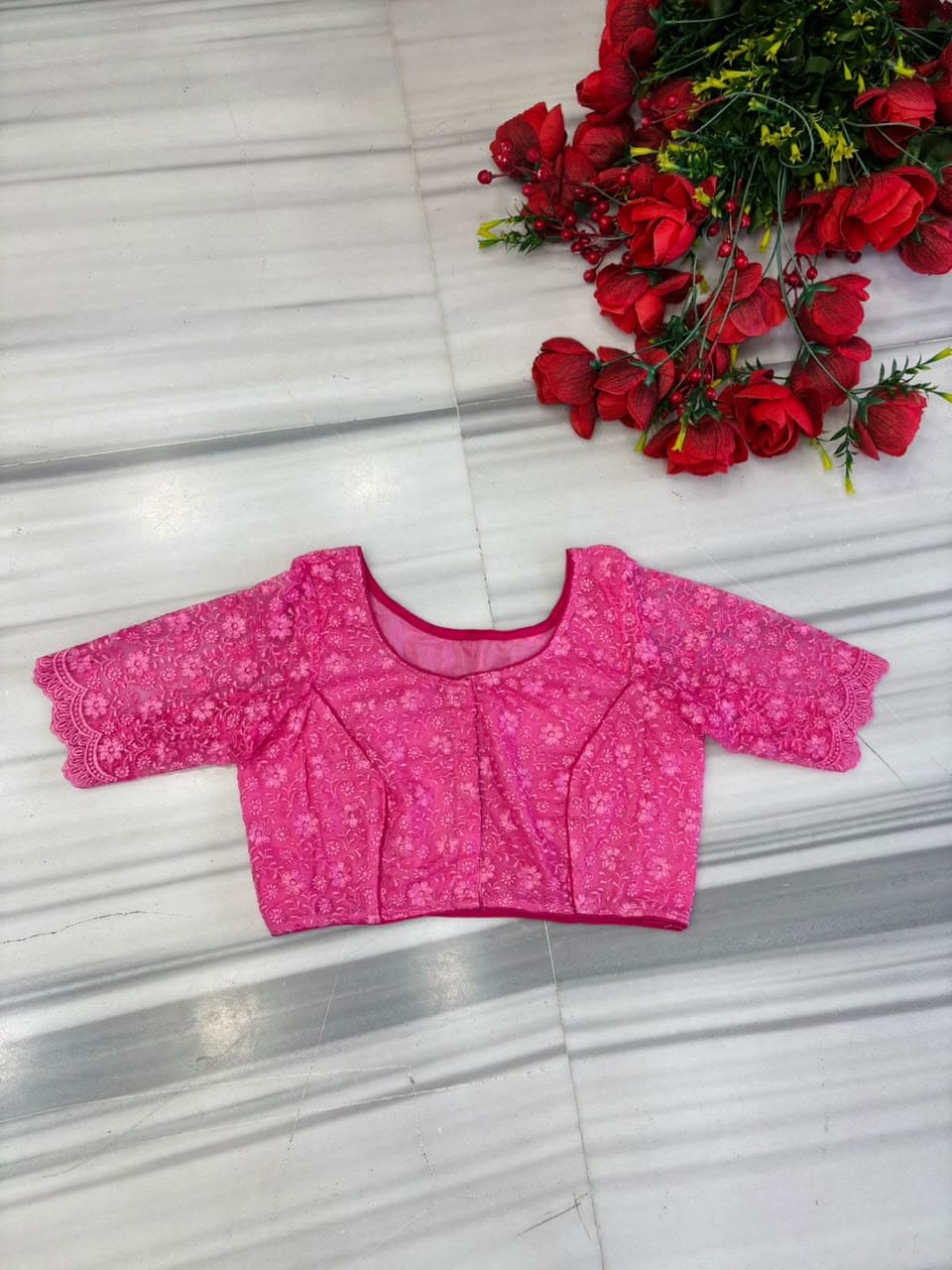 Enchanted Bloom Heritage Net Chikankari Blouse