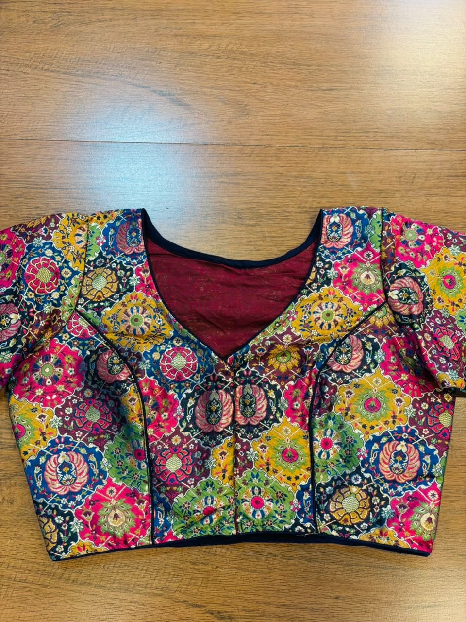 Crown on Repeat – Meenakari Katan Silk Banarasi Designer Blouse